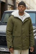 Купить Парка мужская зимняя удлиненная с мехом хаки цвета 8755Kh