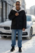 Купить Парка мужская зимняя удлиненная с мехом черного цвета 8757Ch, фото 4
