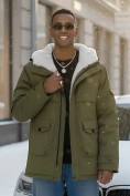 Купить Парка мужская зимняя удлиненная с мехом хаки цвета 8757Kh