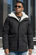 Купить Парка мужская зимняя удлиненная с мехом черного цвета 8761Ch