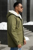 Купить Парка мужская зимняя удлиненная с мехом цвета хаки 8761Kh, фото 3