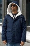Купить Парка мужская зимняя удлиненная с мехом темно-синего цвета 8761TS, фото 4
