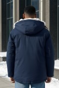 Купить Парка мужская зимняя удлиненная с мехом темно-синего цвета 8761TS, фото 3