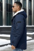 Купить Парка мужская зимняя удлиненная с мехом темно-синего цвета 8761TS, фото 2