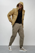 Купить Куртка спортивная мужская весенняя с капюшоном бежевого цвета 88021B