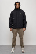 Купить Куртка спортивная мужская весенняя с капюшоном черного цвета 88021Ch, фото 10
