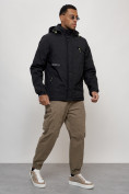 Купить Куртка спортивная мужская весенняя с капюшоном черного цвета 88021Ch, фото 3