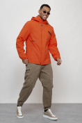 Купить Куртка спортивная мужская весенняя с капюшоном оранжевого цвета 88021O, фото 3