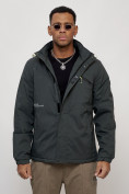 Купить Куртка спортивная мужская весенняя с капюшоном темно-серого цвета 88021TC