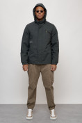 Купить Куртка спортивная мужская весенняя с капюшоном темно-серого цвета 88021TC, фото 11