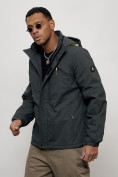 Купить Куртка спортивная мужская весенняя с капюшоном темно-серого цвета 88021TC, фото 2