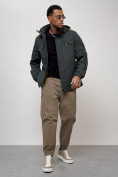 Купить Куртка спортивная мужская весенняя с капюшоном темно-серого цвета 88021TC, фото 6