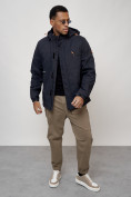 Купить Куртка спортивная мужская весенняя с капюшоном темно-синего цвета 88021TS