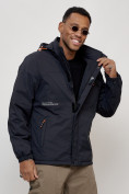 Купить Куртка спортивная мужская весенняя с капюшоном темно-синего цвета 88021TS, фото 4