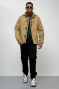 Купить Куртка спортивная мужская весенняя с капюшоном бежевого цвета 88022B, фото 7