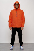 Купить Куртка спортивная мужская весенняя с капюшоном оранжевого цвета 88022O, фото 15