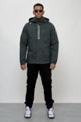 Купить Куртка спортивная мужская весенняя с капюшоном темно-серого цвета 88022TC