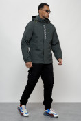 Купить Куртка спортивная мужская весенняя с капюшоном темно-серого цвета 88022TC, фото 3