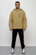 Купить Куртка спортивная мужская весенняя с капюшоном бежевого цвета 88023B