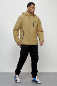Купить Куртка спортивная мужская весенняя с капюшоном бежевого цвета 88023B, фото 3
