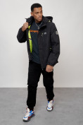 Купить Куртка спортивная мужская весенняя с капюшоном черного цвета 88023Ch, фото 6