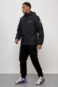 Купить Куртка спортивная мужская весенняя с капюшоном черного цвета 88023Ch, фото 9
