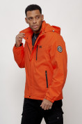 Купить Куртка спортивная мужская весенняя с капюшоном оранжевого цвета 88023O, фото 2