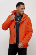 Купить Куртка спортивная мужская весенняя с капюшоном оранжевого цвета 88023O, фото 6