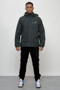 Купить Куртка спортивная мужская весенняя с капюшоном темно-серого цвета 88023TC, фото 11