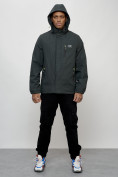 Купить Куртка спортивная мужская весенняя с капюшоном темно-серого цвета 88023TC, фото 8