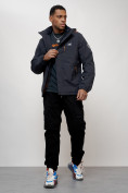 Купить Куртка спортивная мужская весенняя с капюшоном темно-синего цвета 88023TS, фото 12