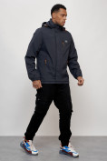 Купить Куртка спортивная мужская весенняя с капюшоном темно-синего цвета 88023TS, фото 3