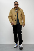 Купить Куртка спортивная мужская весенняя с капюшоном бежевого цвета 88025B, фото 12