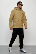 Купить Куртка спортивная мужская весенняя с капюшоном бежевого цвета 88025B, фото 3