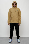 Купить Куртка спортивная мужская весенняя с капюшоном бежевого цвета 88025B, фото 5