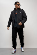 Купить Куртка спортивная мужская весенняя с капюшоном черного цвета 88025Ch