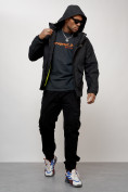 Купить Куртка спортивная мужская весенняя с капюшоном черного цвета 88025Ch, фото 3