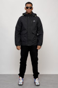 Купить Куртка спортивная мужская весенняя с капюшоном черного цвета 88025Ch, фото 6