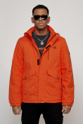 Купить Куртка спортивная мужская весенняя с капюшоном оранжевого цвета 88025O