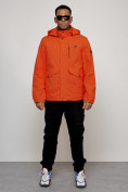 Купить Куртка спортивная мужская весенняя с капюшоном оранжевого цвета 88025O, фото 10