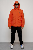 Купить Куртка спортивная мужская весенняя с капюшоном оранжевого цвета 88025O, фото 14