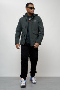 Купить Куртка спортивная мужская весенняя с капюшоном темно-серого цвета 88025TC