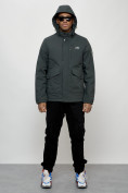 Купить Куртка спортивная мужская весенняя с капюшоном темно-серого цвета 88025TC, фото 13
