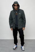 Купить Куртка спортивная мужская весенняя с капюшоном темно-серого цвета 88025TC, фото 2