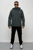 Купить Куртка спортивная мужская весенняя с капюшоном темно-серого цвета 88025TC, фото 9