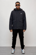 Купить Куртка спортивная мужская весенняя с капюшоном темно-синего цвета 88025TS, фото 10
