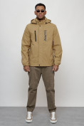 Купить Куртка спортивная мужская весенняя с капюшоном бежевого цвета 88026B