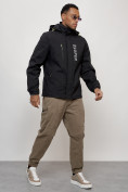 Купить Куртка спортивная мужская весенняя с капюшоном черного цвета 88026Ch, фото 3