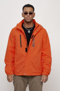 Купить Куртка спортивная мужская весенняя с капюшоном оранжевого цвета 88026O
