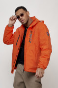 Купить Куртка спортивная мужская весенняя с капюшоном оранжевого цвета 88026O, фото 5